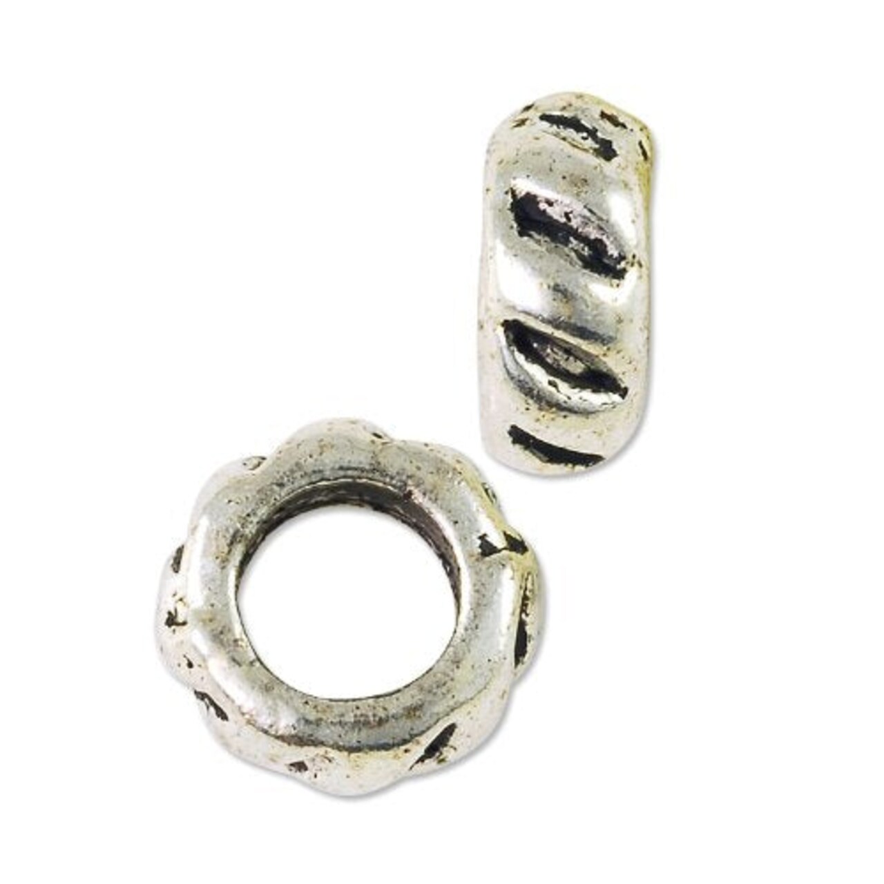 Large Hole Metal Bead 9x4mm Pewter Antique Silver Plated (Package of 1 Bead)
